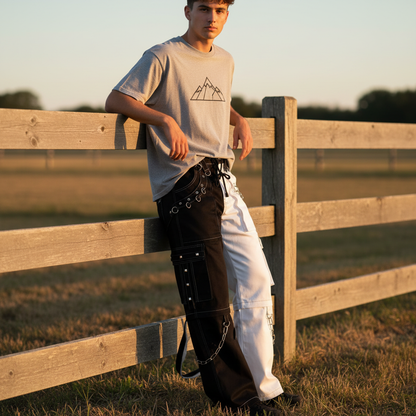 Split-Leg Cargo Pants (Black/White) (✦ British Denim Ind.)
