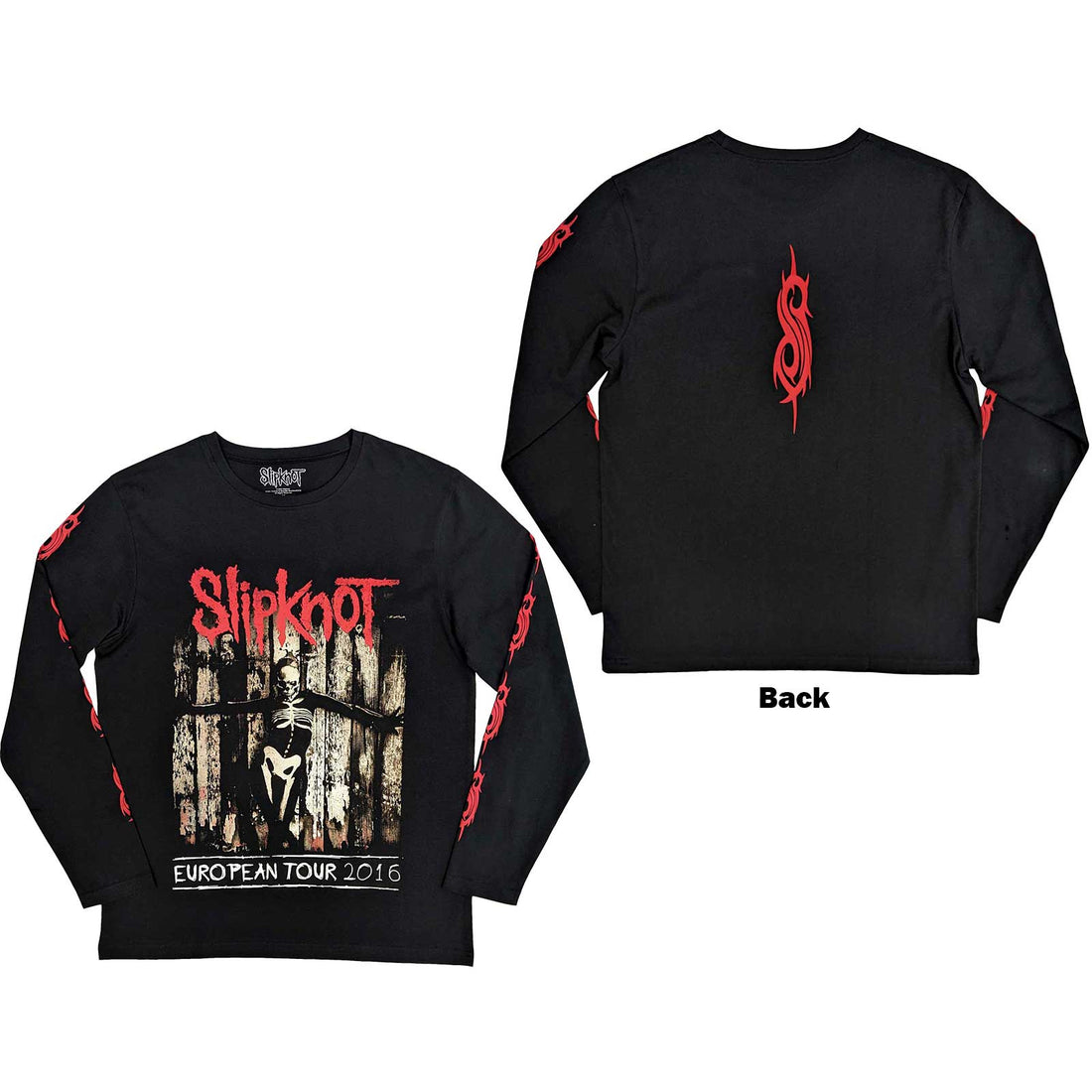 Slipknot Unisex Long Sleeve T-Shirt: Skeleton Flag (Black) (Back &amp; Sleeve Print)