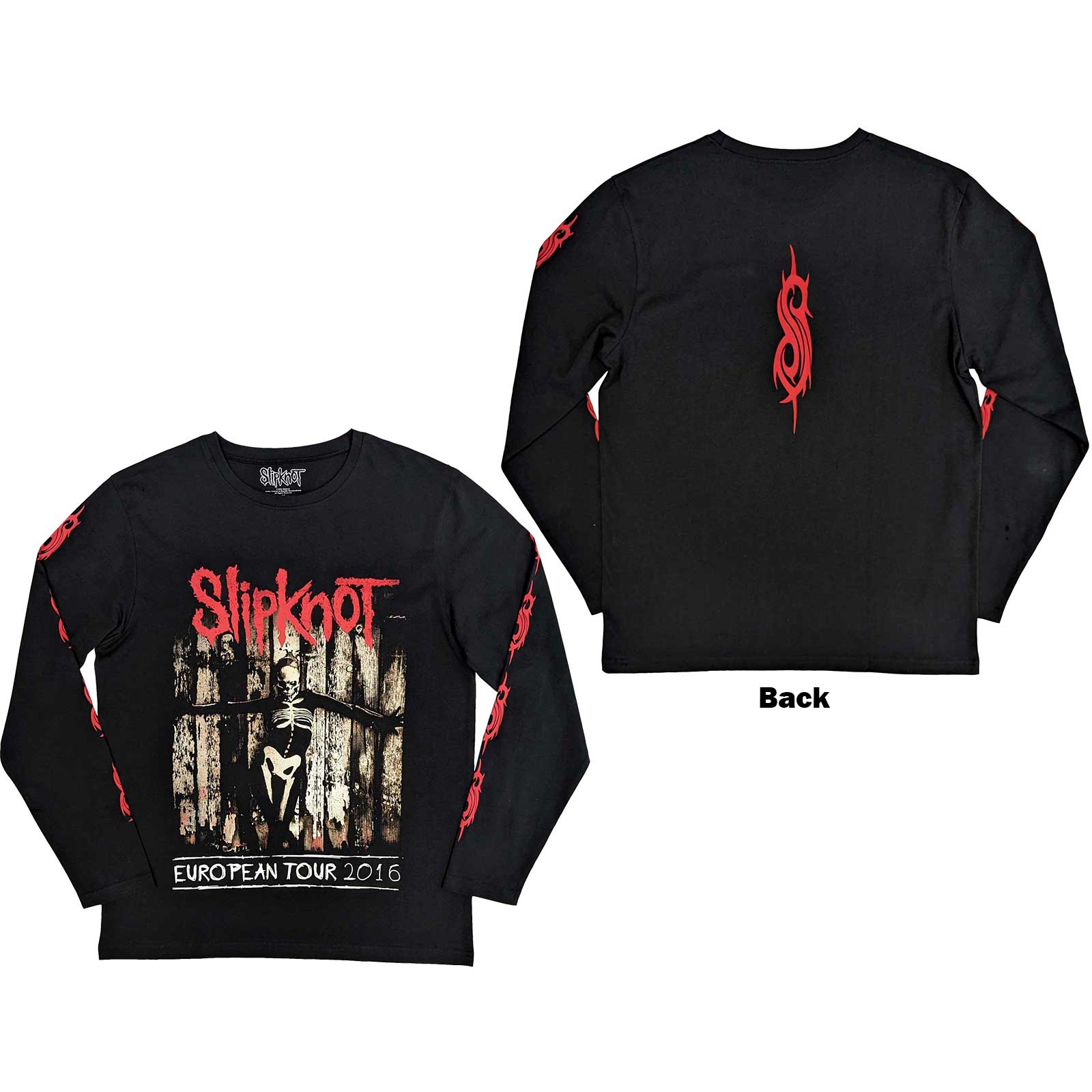 Slipknot Unisex Long Sleeve T-Shirt: Skeleton Flag (Black) (Back &amp; Sleeve Print)