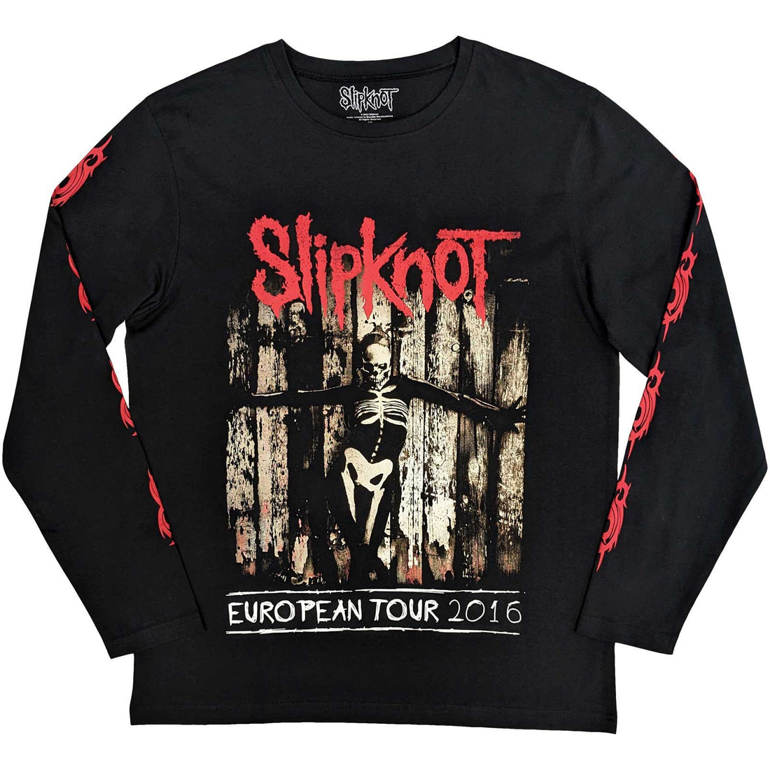 Slipknot Unisex Long Sleeve T-Shirt: Skeleton Flag (Black) (Back &amp; Sleeve Print)