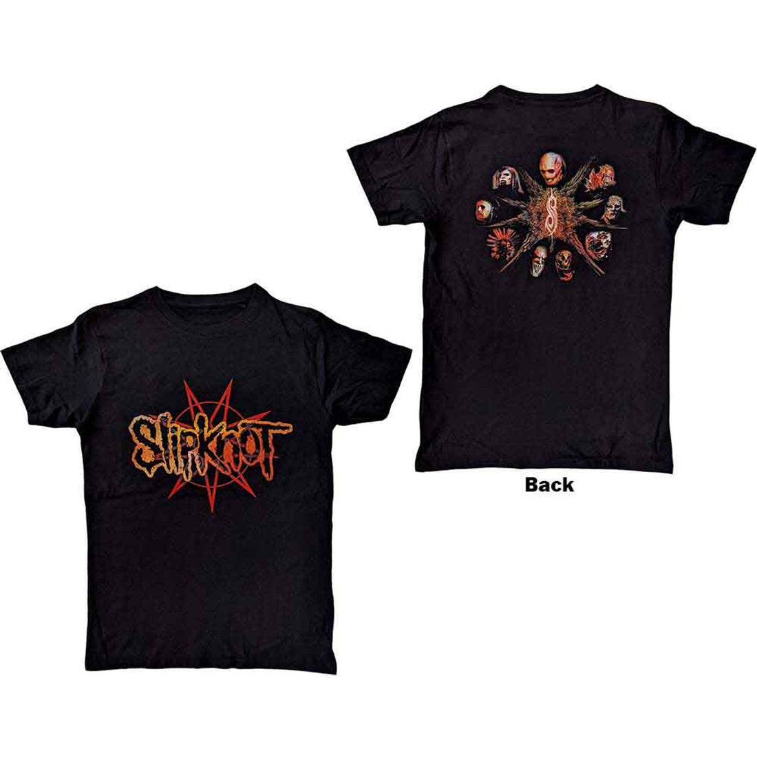 Slipknot Unisex T-Shirt: The End, So Far Pentagram Heads (Black) (Back Print)