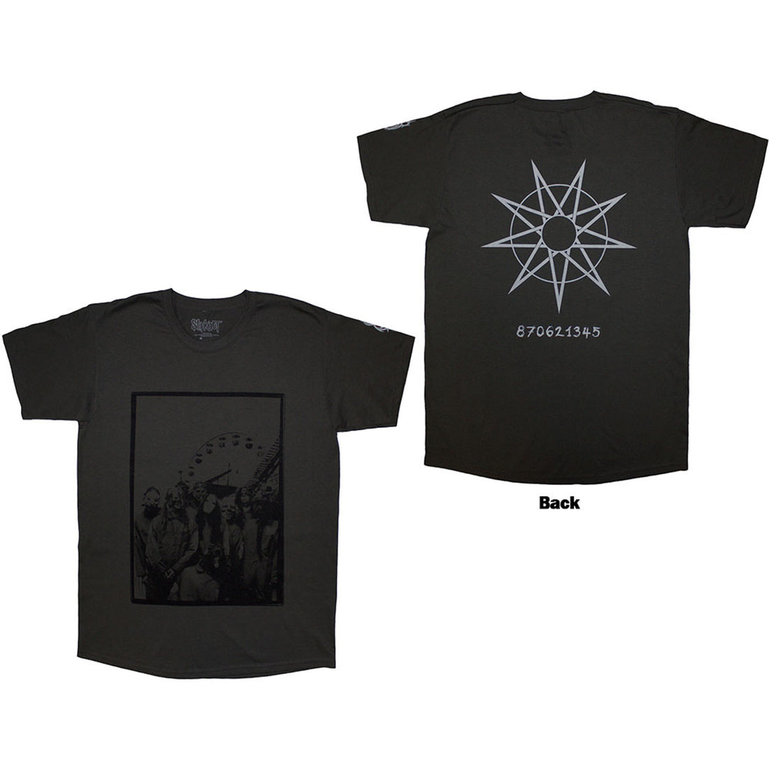 Slipknot Unisex T-Shirt: Amusement Park (Charcoal Grey) (Back Print &amp; Sleeve Print)