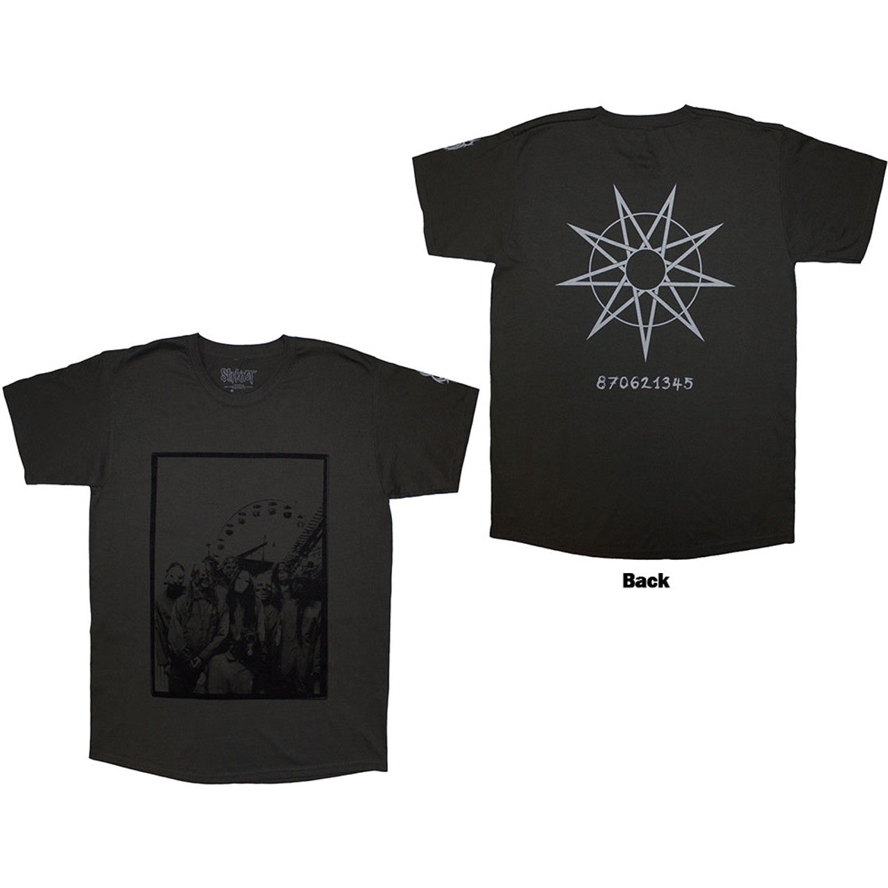 Slipknot Unisex T-Shirt: Amusement Park (Charcoal Grey) (Back Print &amp; Sleeve Print)