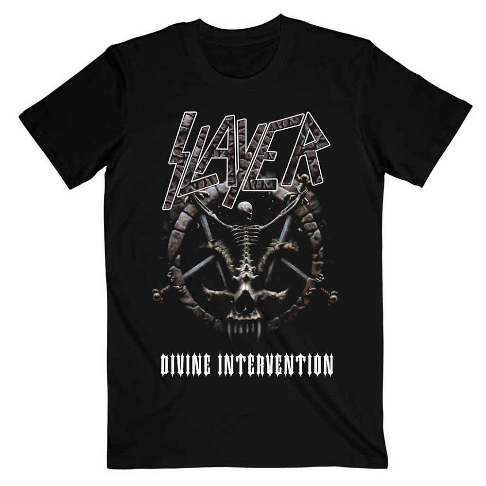Slayer Unisex T-Shirt: Divine Intervention 2014 Dates (Black) (Back Print) 
