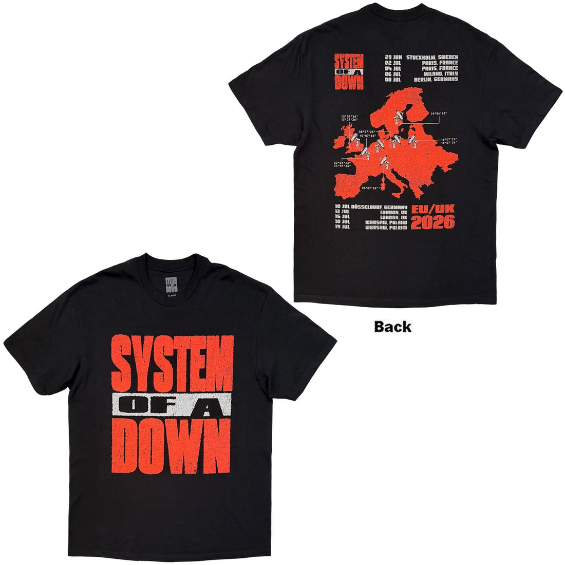System Of A Down Unisex T-Shirt: Map Backprint Tour &