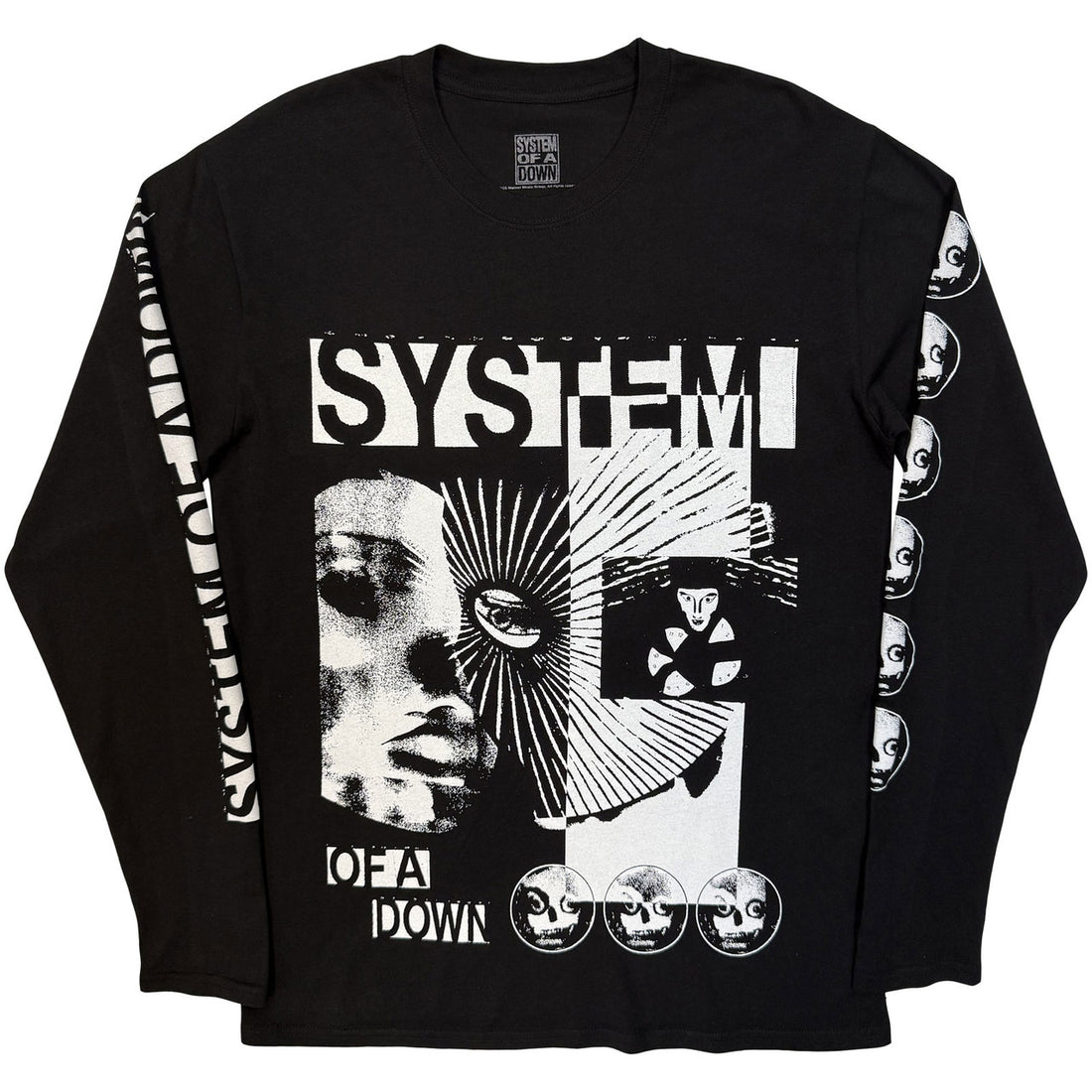 System Of A Down Unisex Long Sleeve T-Shirt: Hypno Hi-Contrast (Black) (Sleeve Prints)