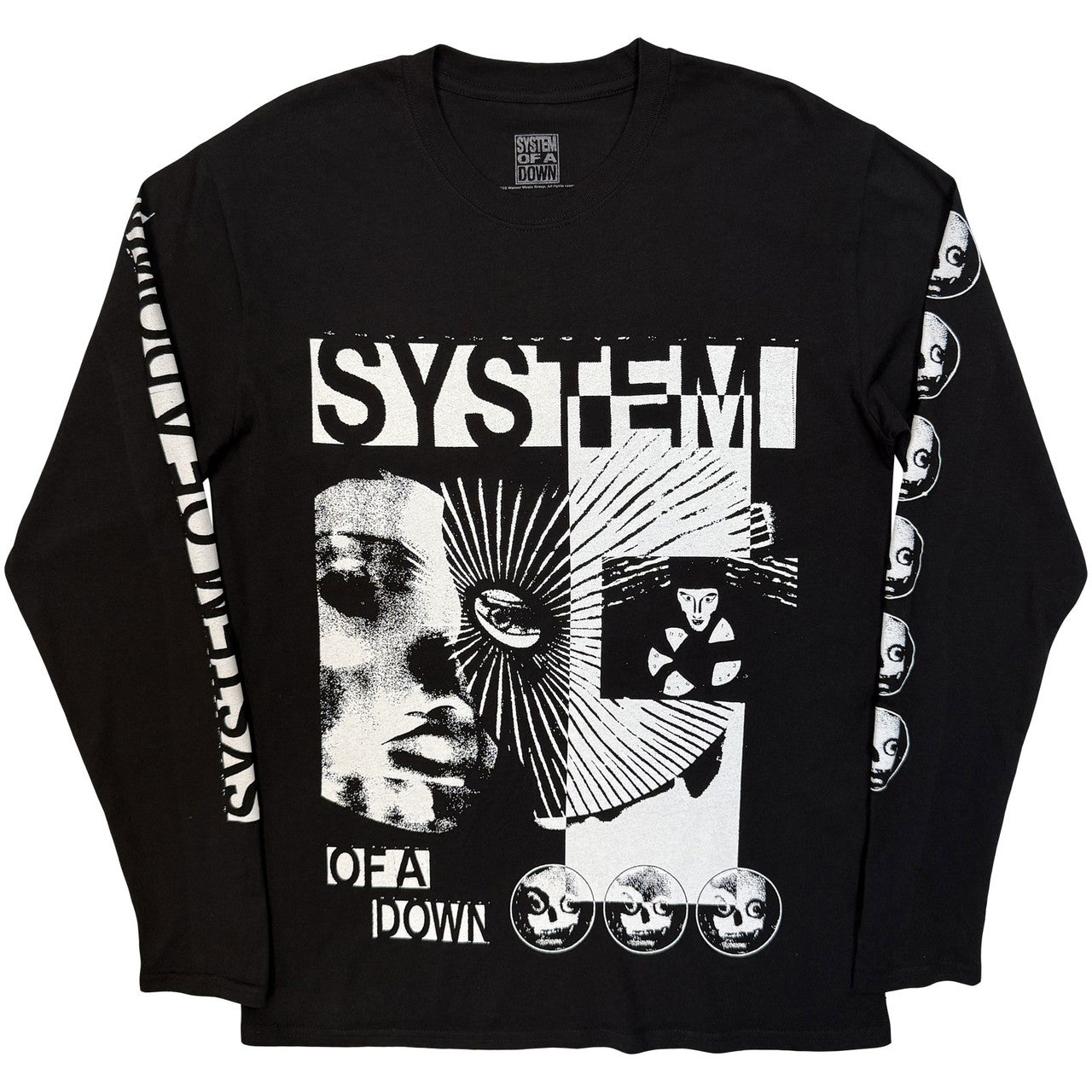 System Of A Down Unisex Long Sleeve T-Shirt: Hypno Hi-Contrast (Black) (Sleeve Prints)