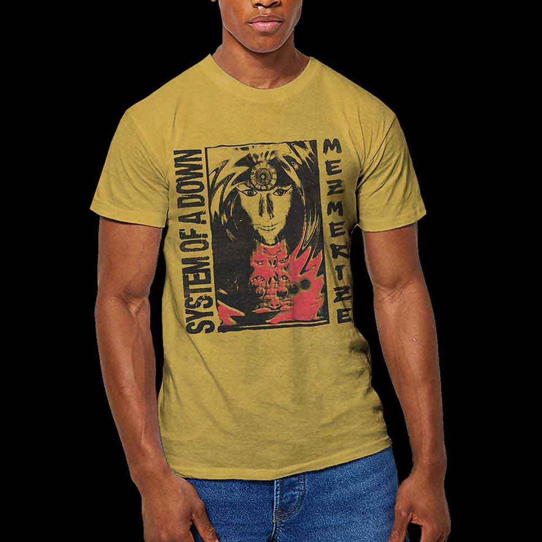 System Of A Down Unisex T-Shirt: Reflections (Mustard Yellow Mineral Wash) (Wash Collection)