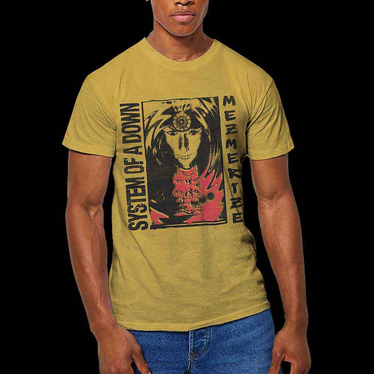 System Of A Down Unisex T-Shirt: Reflections (Mustard Yellow Mineral Wash) (Wash Collection)
