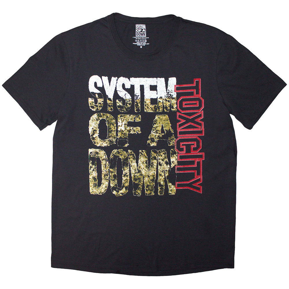 System Of A Down Unisex T-Shirt: Toxicity Stack (Charcoal Grey) (Back Print)