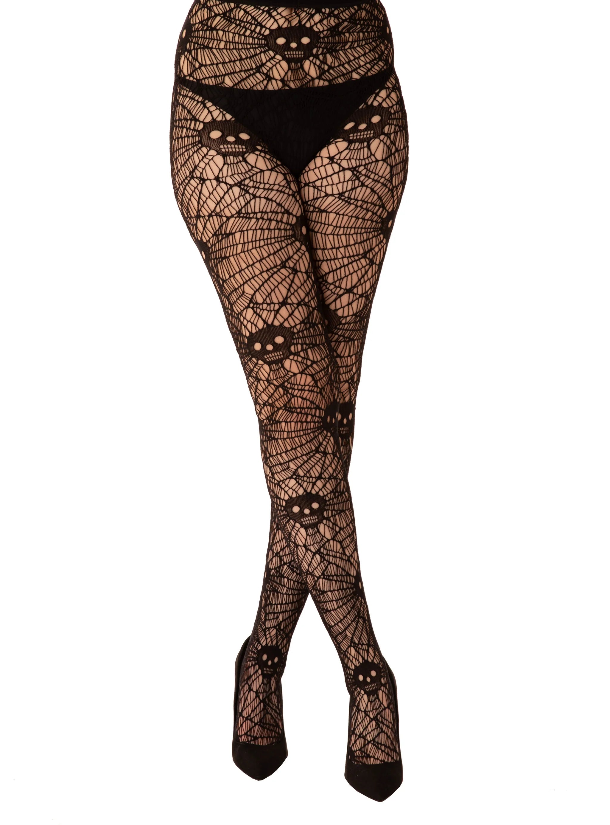 Skull &amp; Web Net Tights (Black)