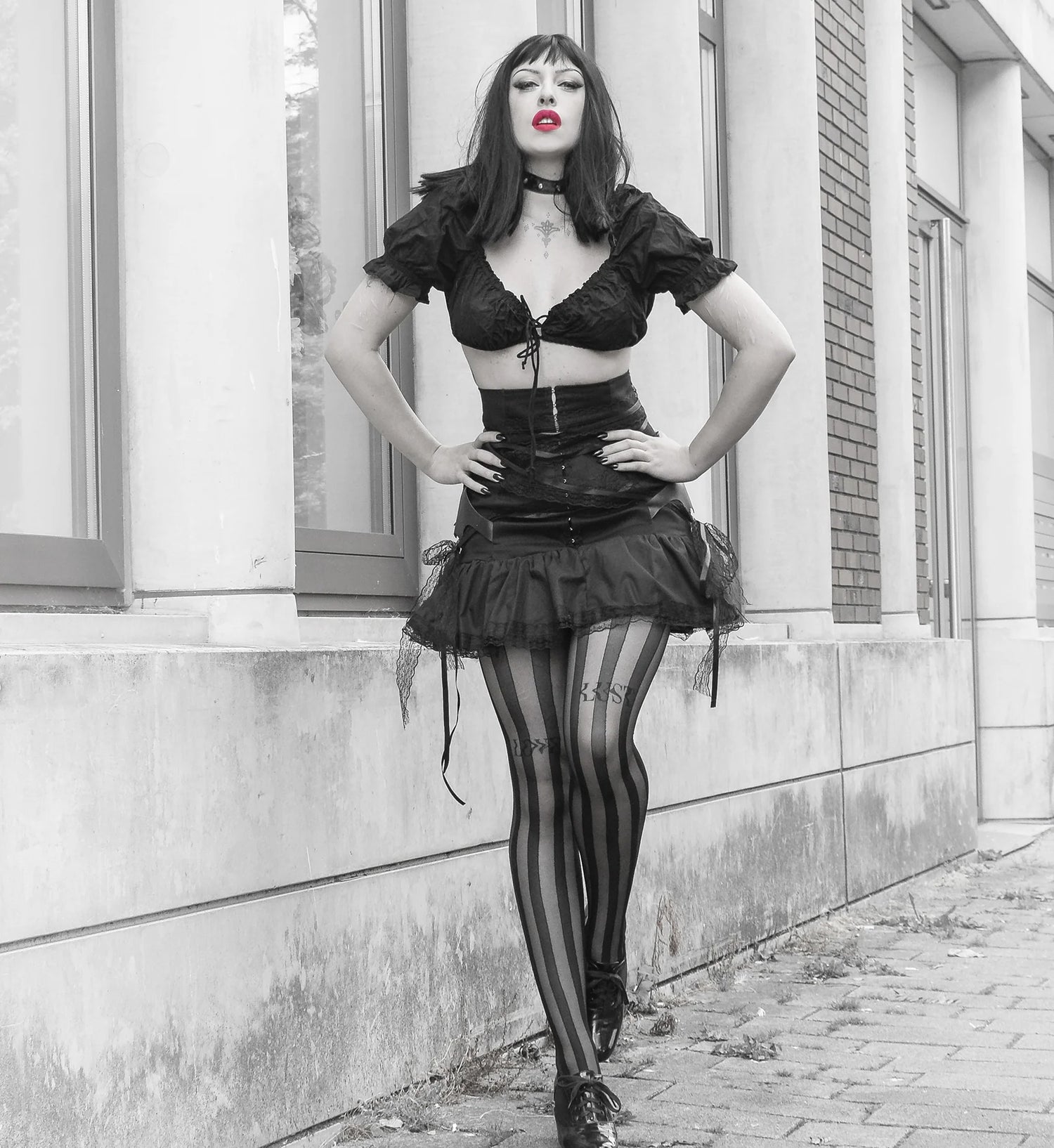 Solid Sheer Stripe Tights (Black)