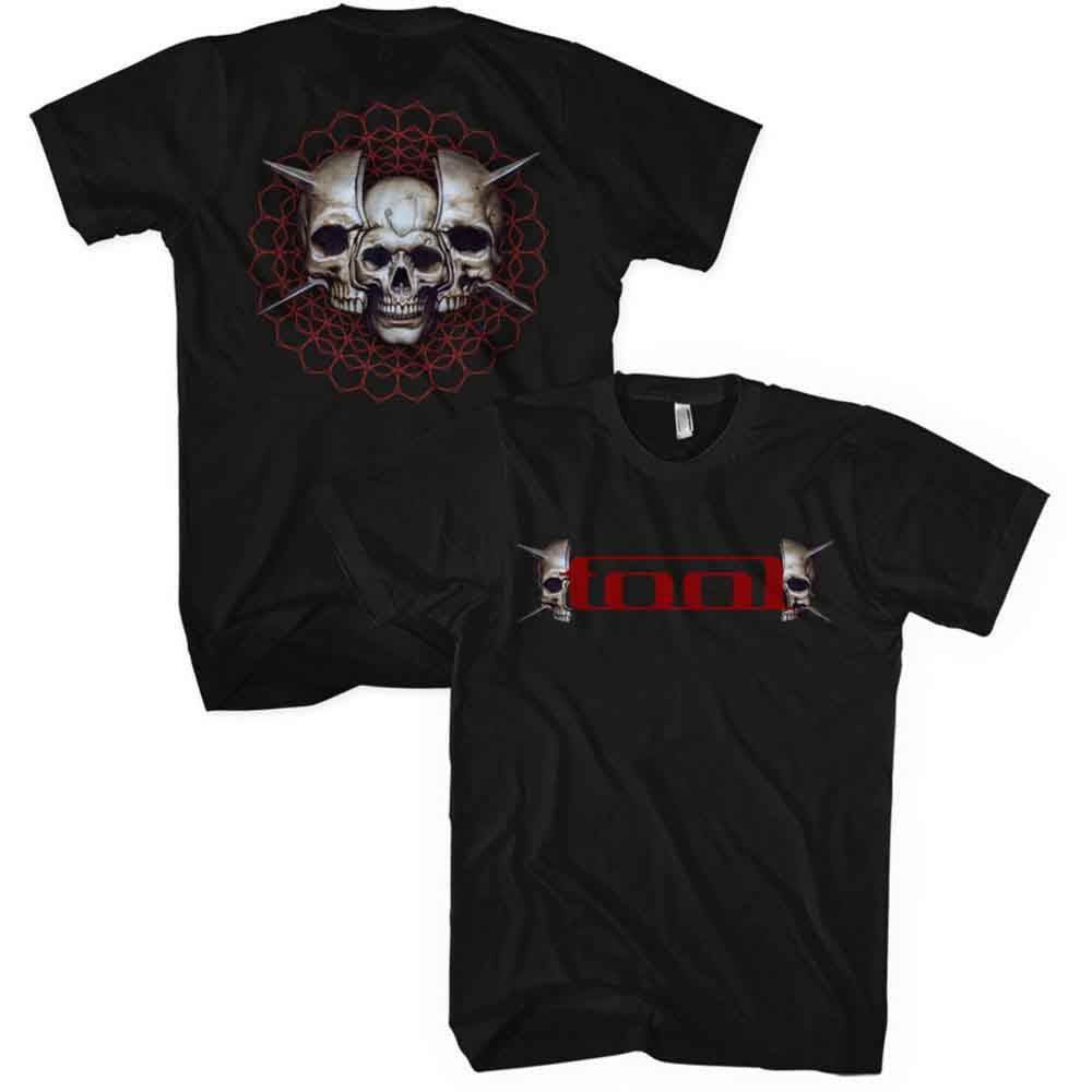 Tool Unisex T-Shirt: Skull Spikes (Black) (Back &amp; Sleeve Print)