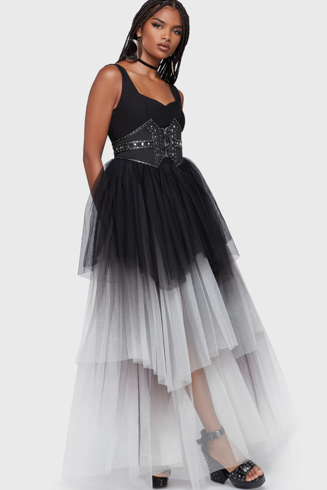 Under The Candle Light Maxi Dress (Black/White) (✦ Killstar)