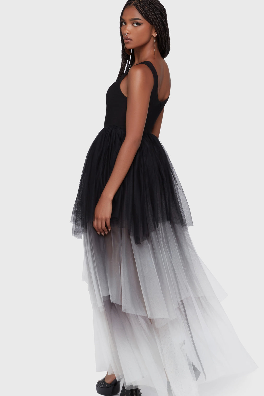 Under The Candle Light Maxi Dress (Black/White) (✦ Killstar)