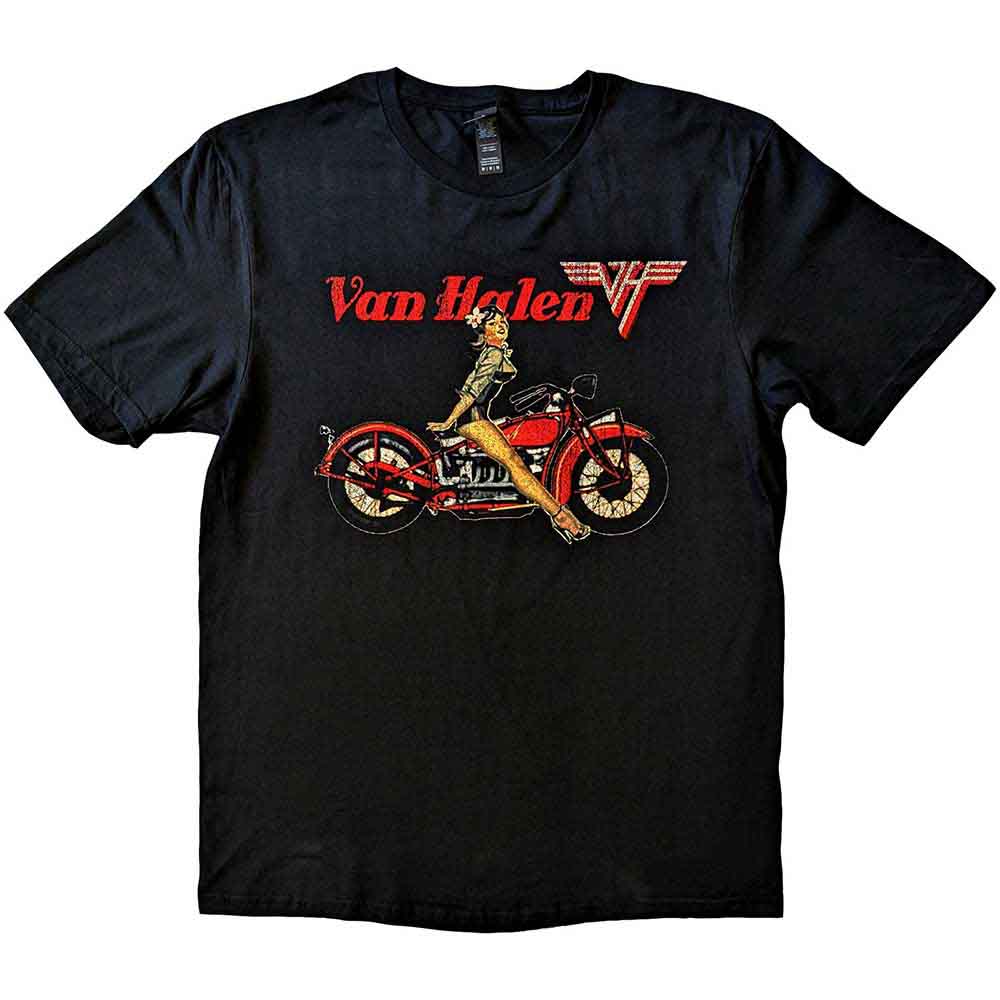 Van Halen Unisex T-Shirt: Pin-up Motorcycle (Black)
