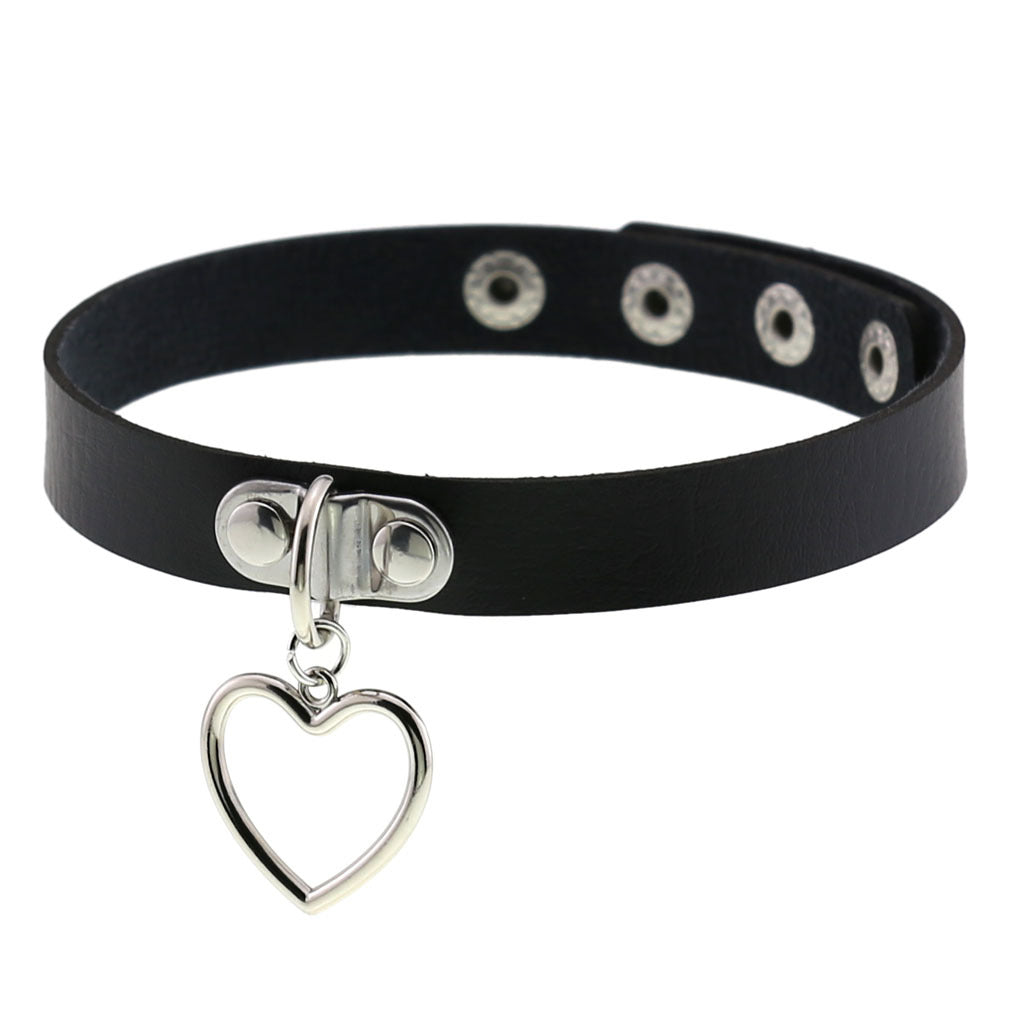 Vegan Leather Neckband: Heart Pendant