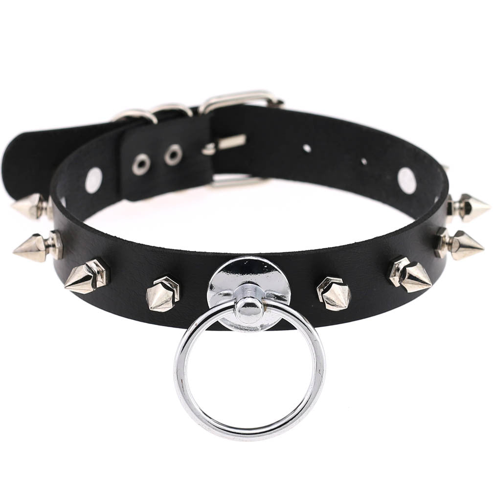 Vegan Leather Neckband: Spike and Ring