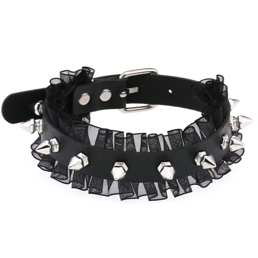 Vegan Leather Neckband: Lace Spike (Black)