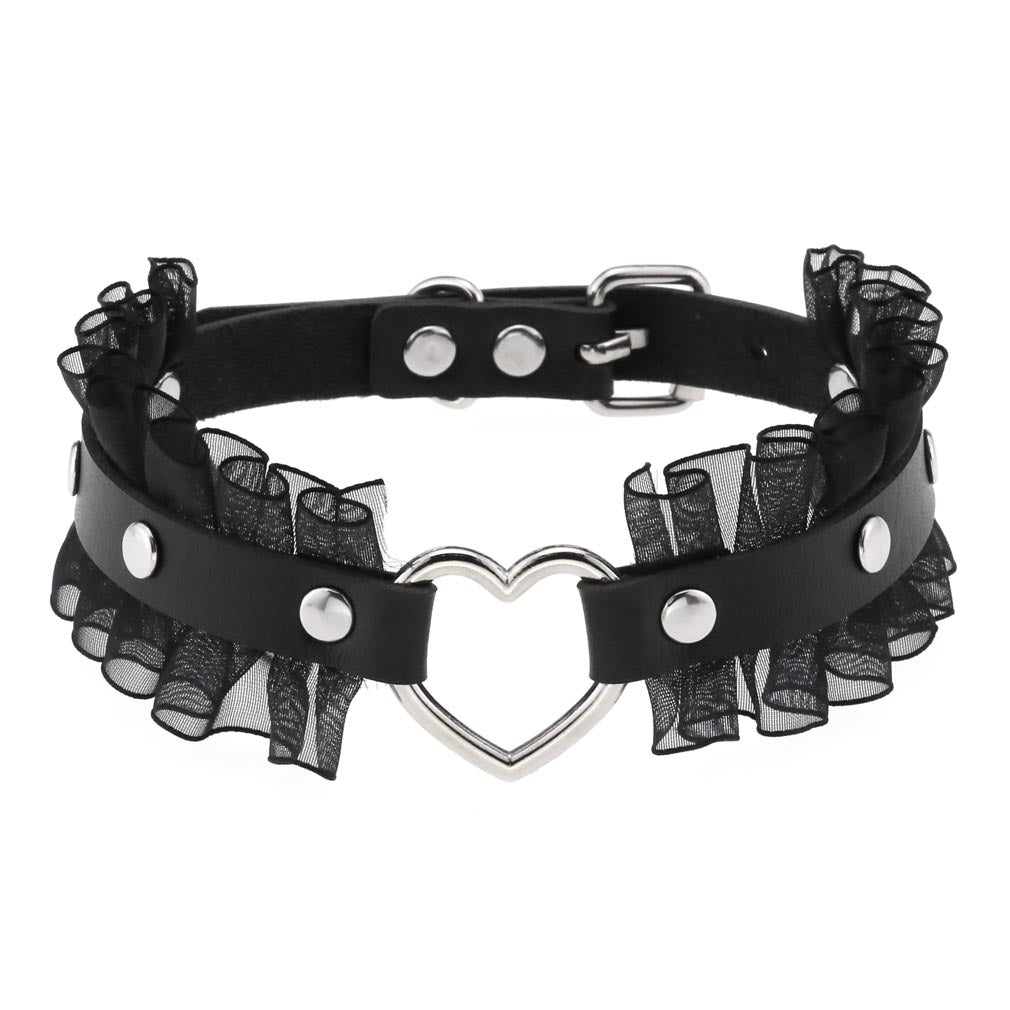 Vegan Leather Neckband: Lace Heart