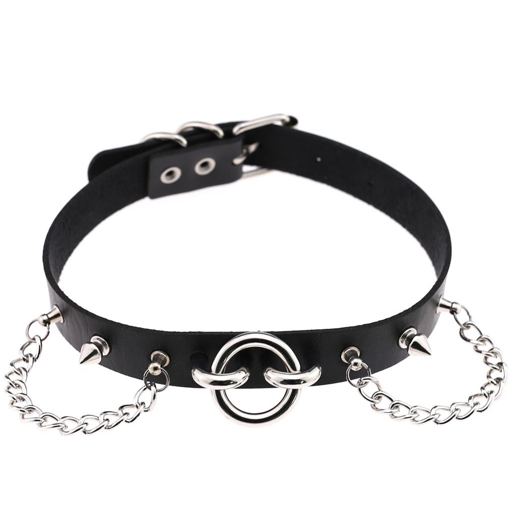 Vegan Leather Neckband: Small Ring with Chain