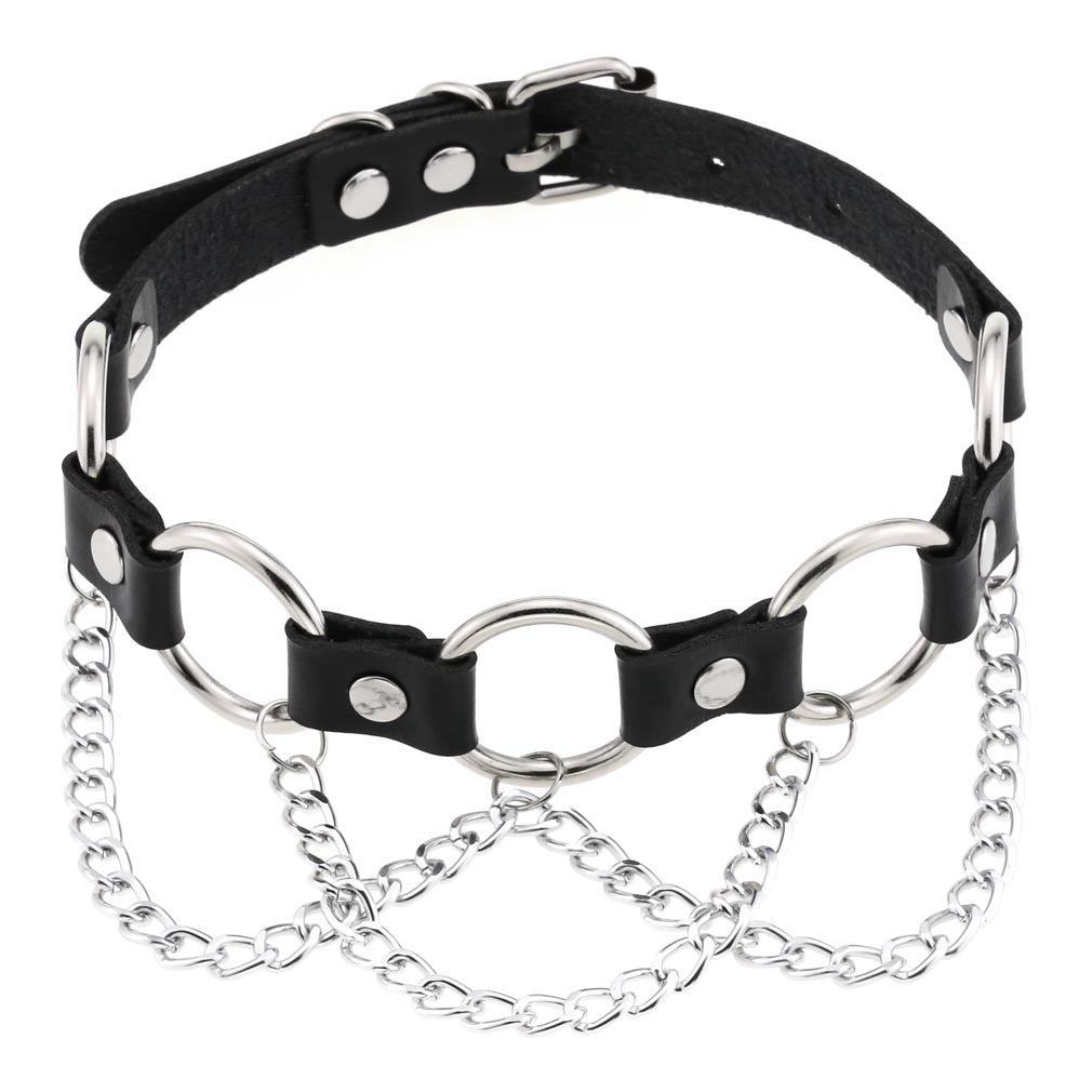 Vegan Leather Neckband: Small Ring Chain (Black)