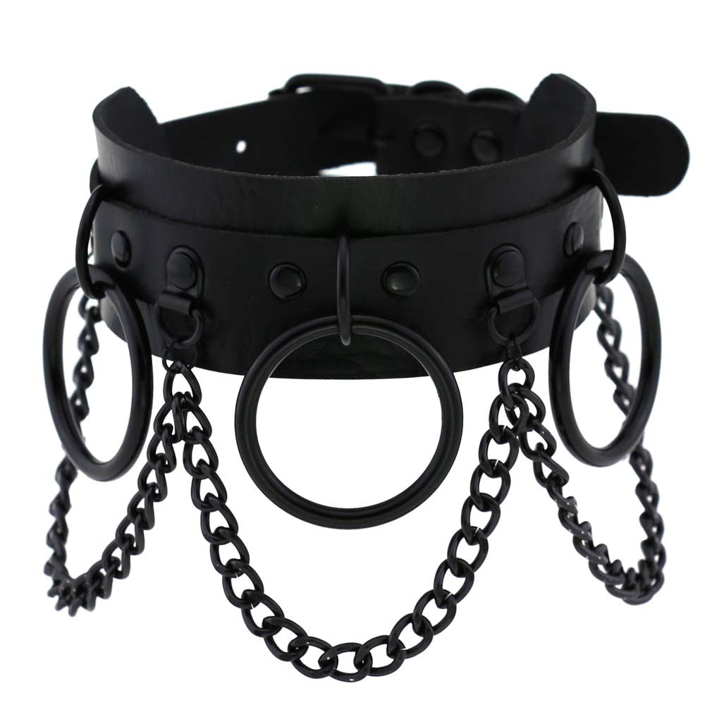 Vegan Leather Neckband: Ring Black Chain