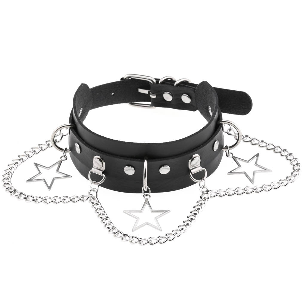 Vegan Leather Neckband: Star Chain