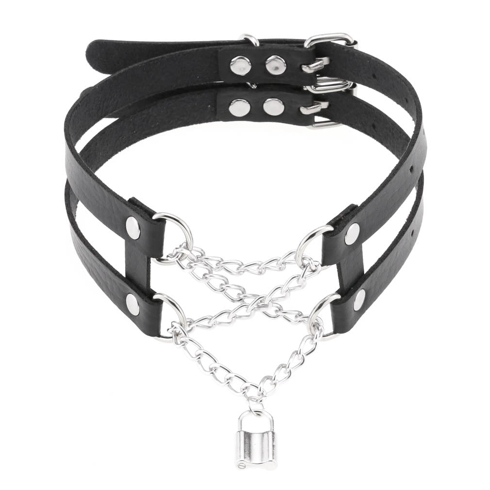 Vegan Leather Neckband: Chain Lock