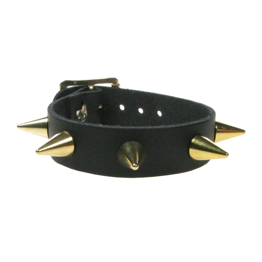 Leather Wristband:  1 Row Gold Cone Studs