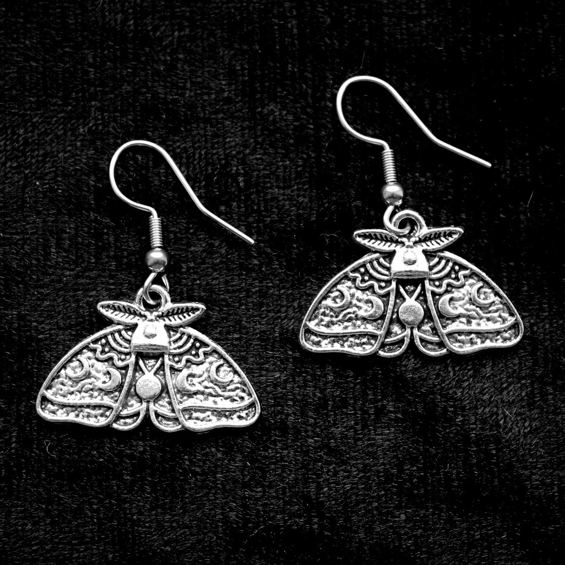 Moon Phase Moth Earrings
