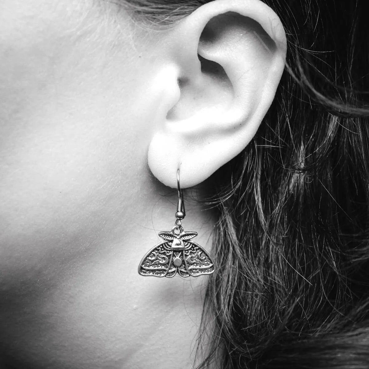 Moon Phase Moth Earrings