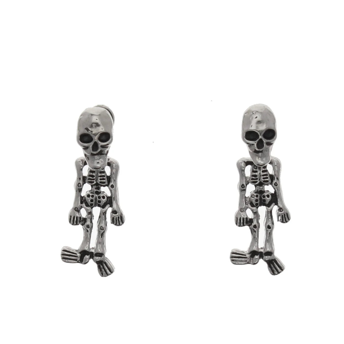 Skull Stud Earrings with Dangling Skeletons