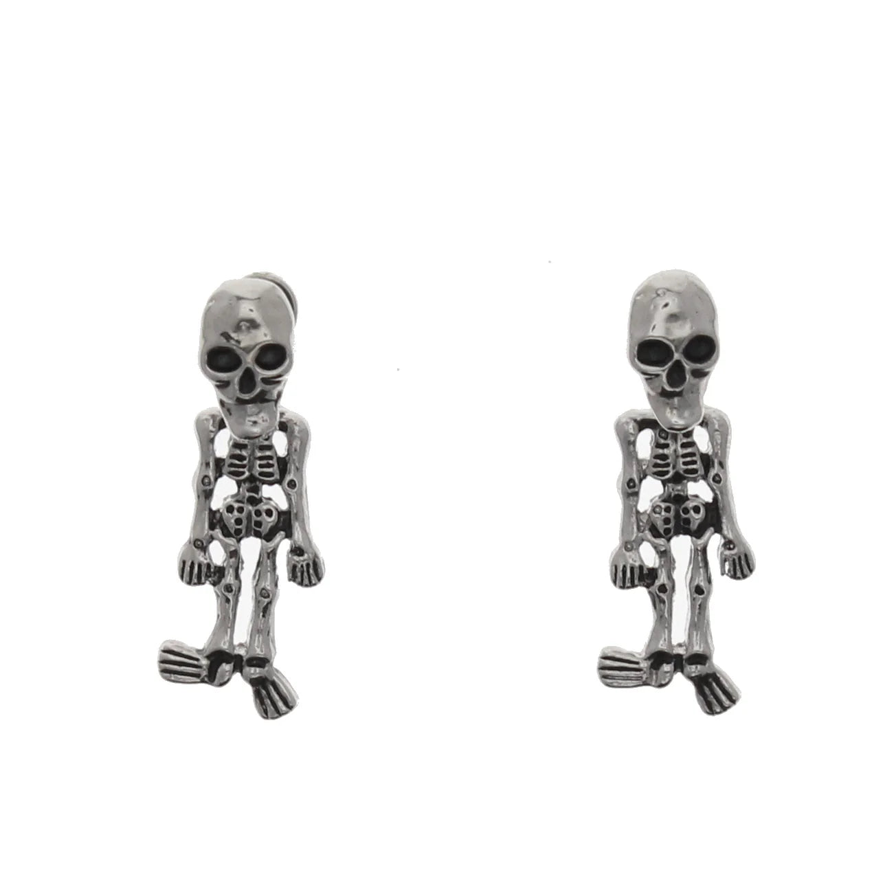 Skull Stud Earrings with Dangling Skeletons