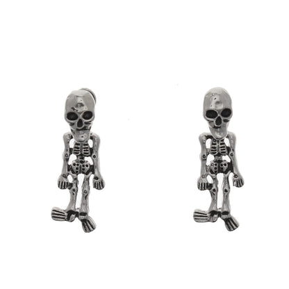 Skull Stud Earrings with Dangling Skeletons