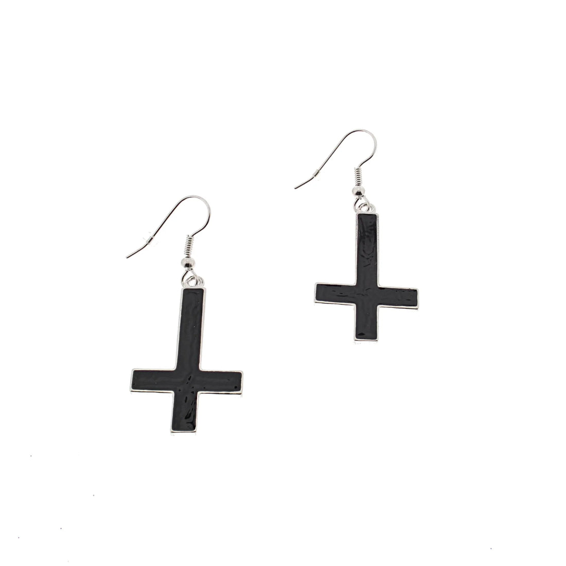 Upside Down Black Cross Earrings