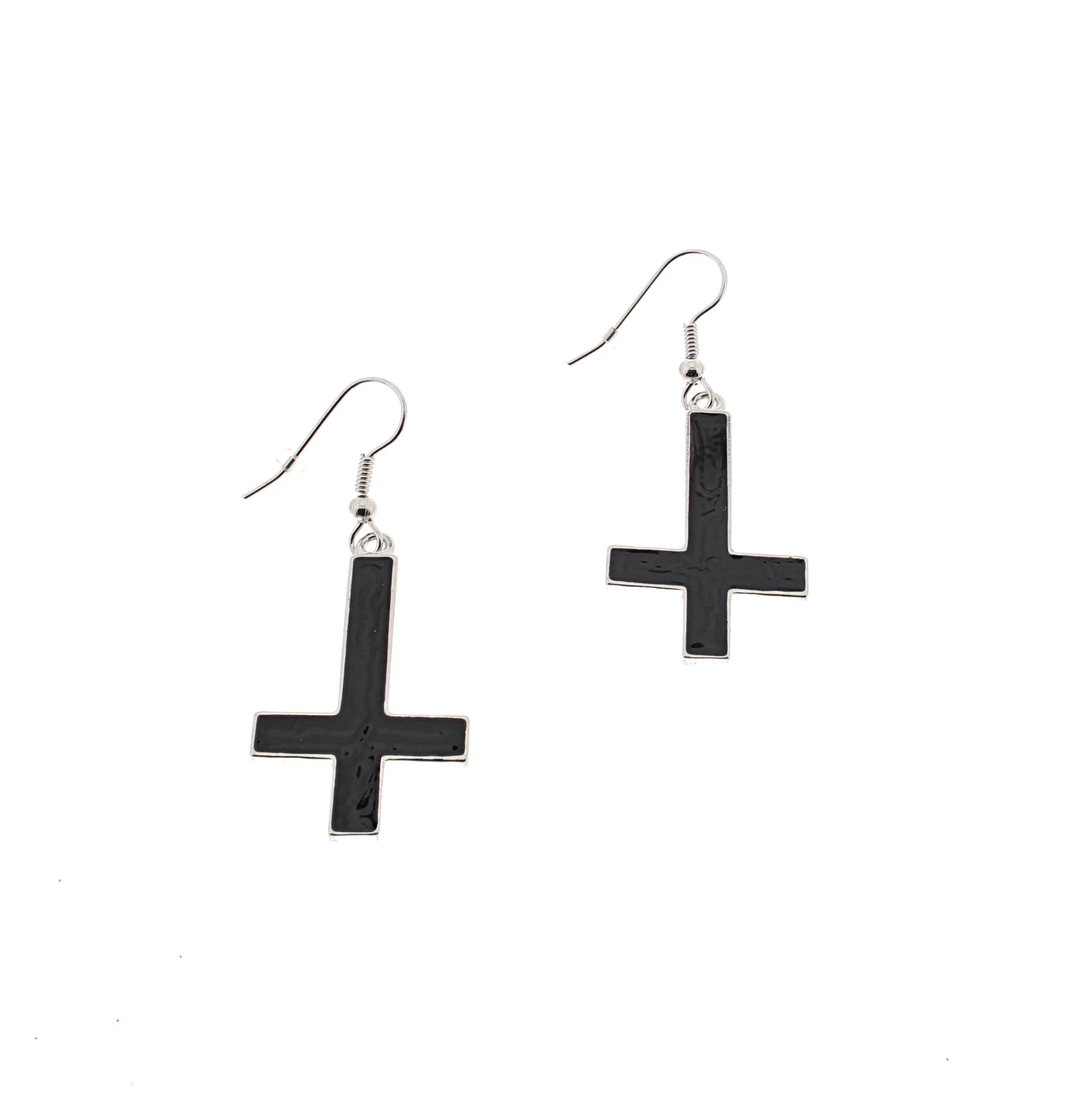 Upside Down Black Cross Earrings