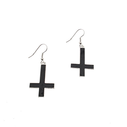 Upside Down Black Cross Earrings