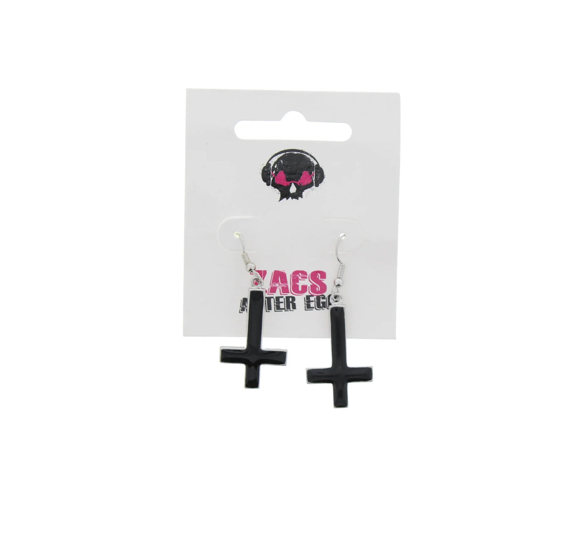 Upside Down Black Cross Earrings