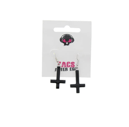 Upside Down Black Cross Earrings
