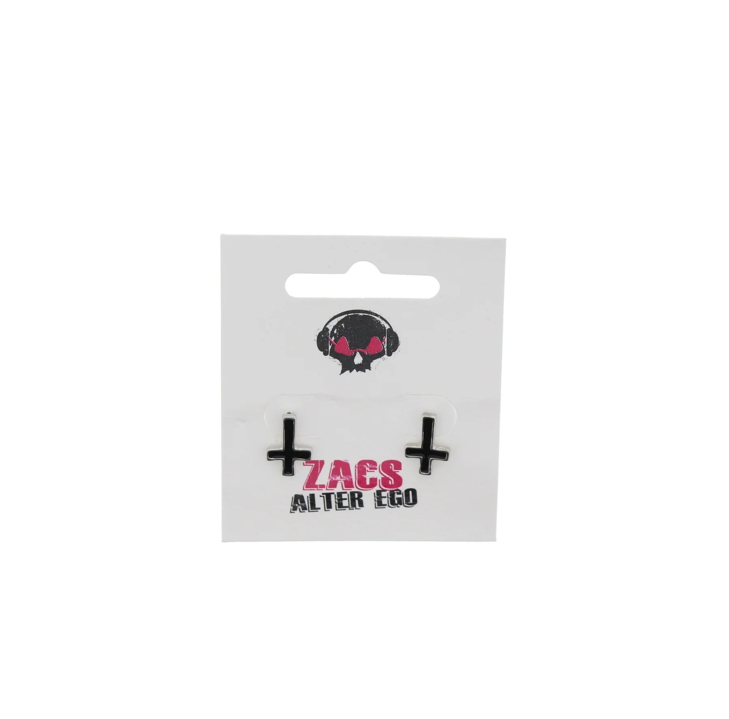 Upside Down Black Cross Stud Earrings