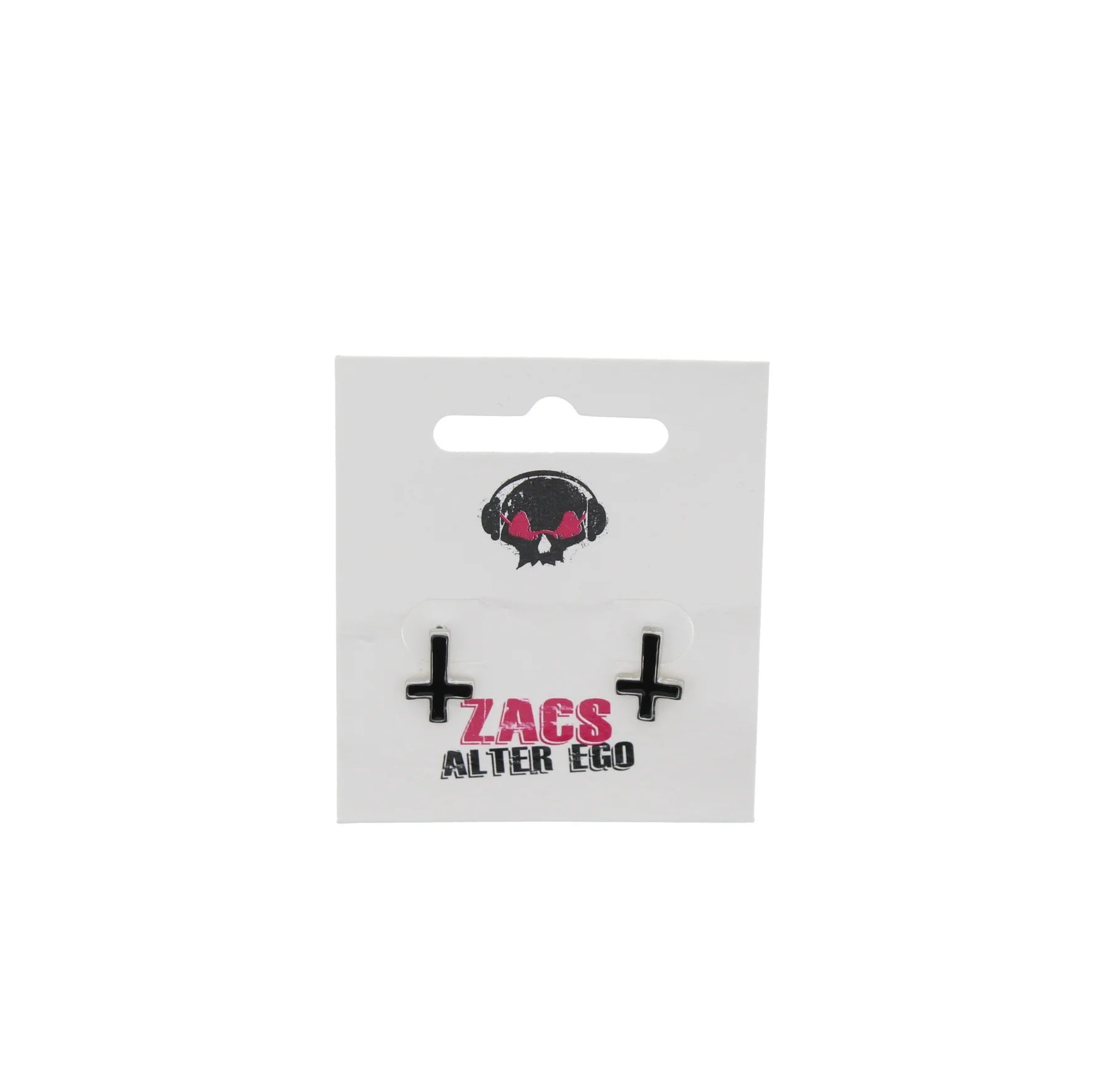 Upside Down Black Cross Stud Earrings