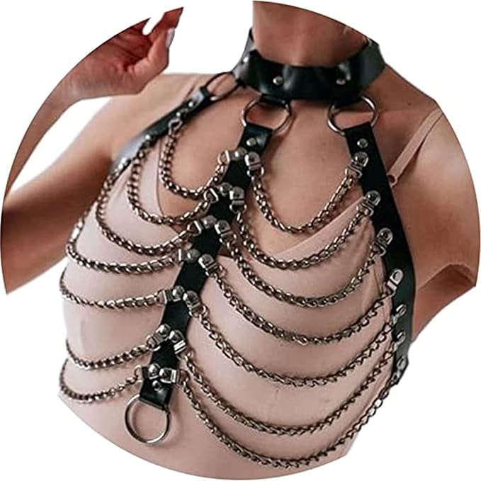 PU Choker &amp; Chain Top Harness ZAEG014
