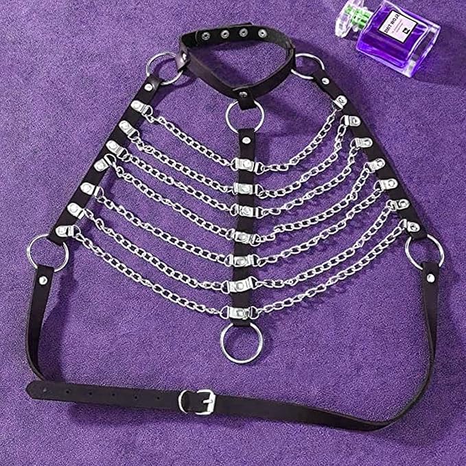 PU Choker &amp; Chain Top Harness