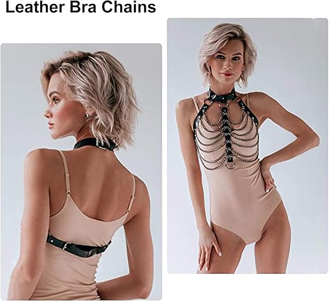 PU Choker &amp; Chain Top Harness ZAEG014
