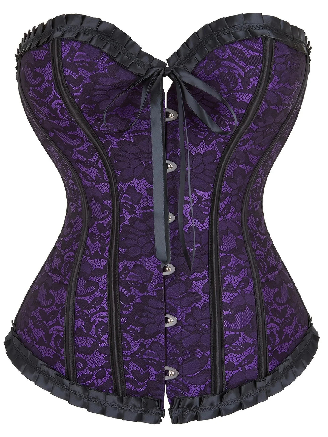 Classic Floral Print Bustier Two Tone Corset (Black/Purple)