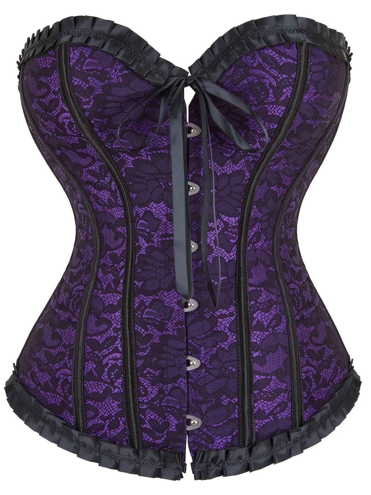 Classic Floral Print Bustier Two Tone Corset (Black/Purple)