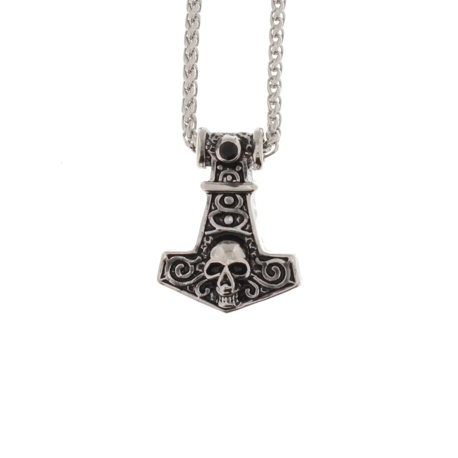 Thors Hammer Pendant with Skull Necklace
