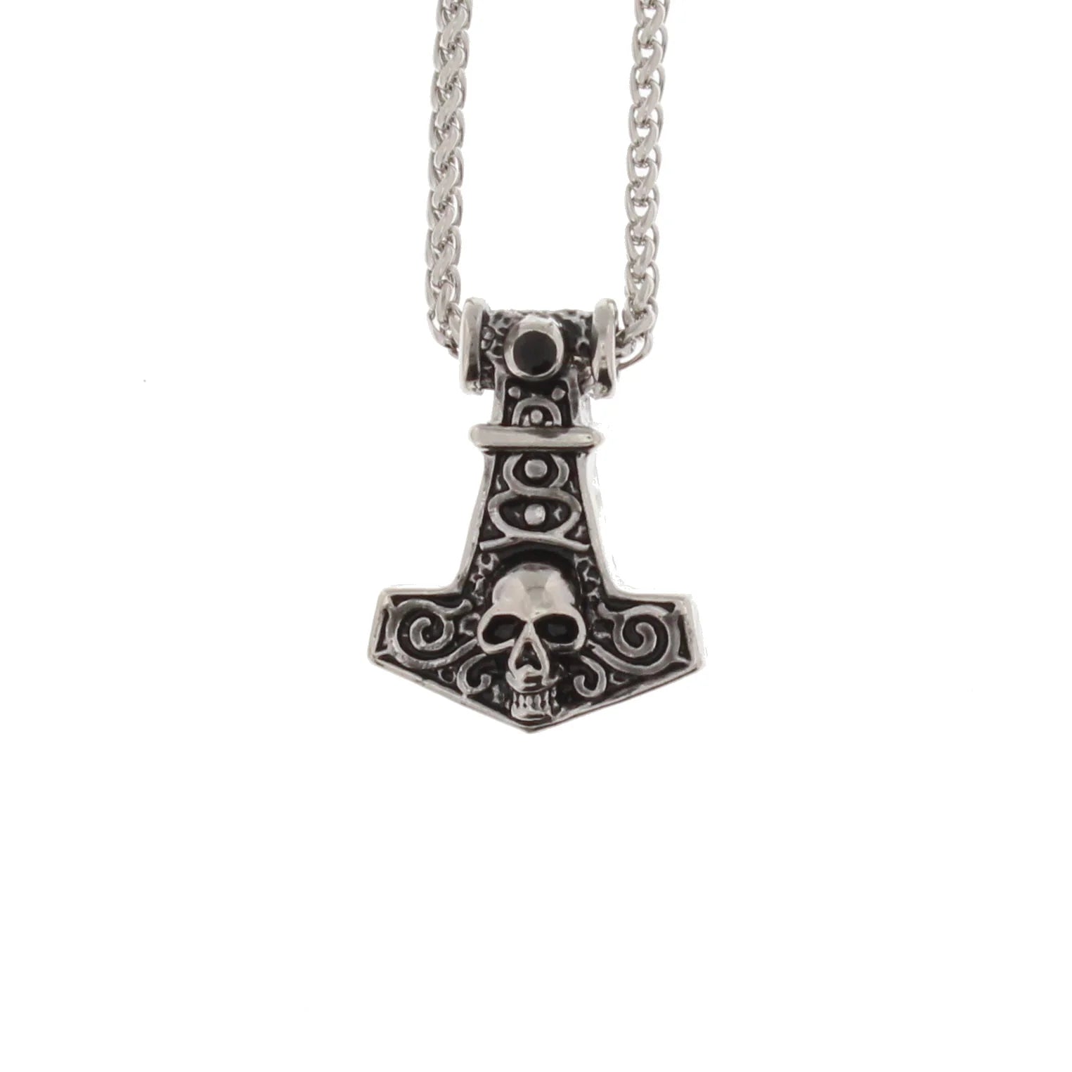 Thors Hammer Pendant with Skull Necklace