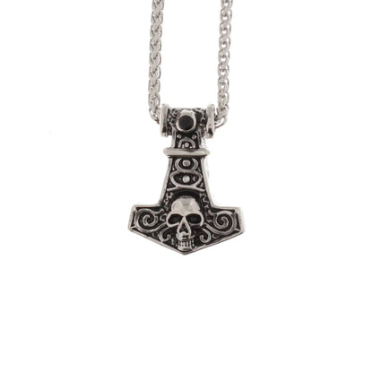 Thors Hammer Pendant with Skull Necklace